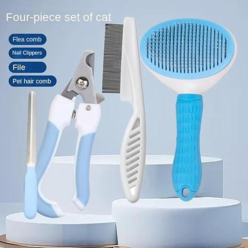 Cat and Dog Brush Set Grooming Comb - Cat and Dog Brush, Depilatory Shorthair Dog, Cat and Dog Grooming Set, Depilatory Comb and Nail Clipper Set Blue