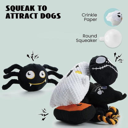 Nocciola 6 PCS Halloween Dog Squeaky Toys for Aggressive Chewers,Christmas Gift,Stuffing Body Dog Toy Set for Small to Large Dogs