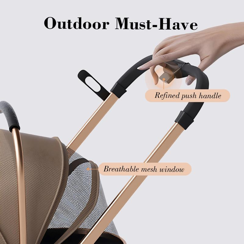 Pet Stroller for Dogs & Cats 4 Wheels Foldable Travel Carrier Waterproof Oxford Cloth with Storage Basket & Swivel Wheels for Comfortable Walks