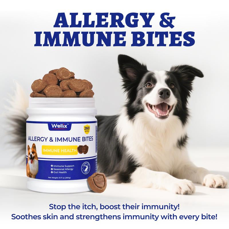 Wellix 260-Count Dog Allergy Relief Chews - Dog Allergy and Itching Skin Relief & Immune Support for Itchy Skin and Itchy Ears, 100% Natural Ingredients