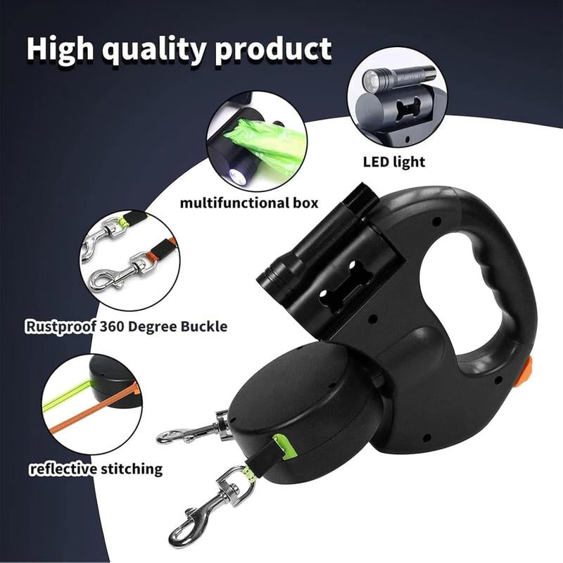 Tangle-Free Dual Dog Leash with 360° Swivel Head – for 2 Small to Medium Dogs (30 Lbs), 10Ft Retractable Leash, Lightweight Anti-Wear Handle, Dogaccessories,Puppy Essentials