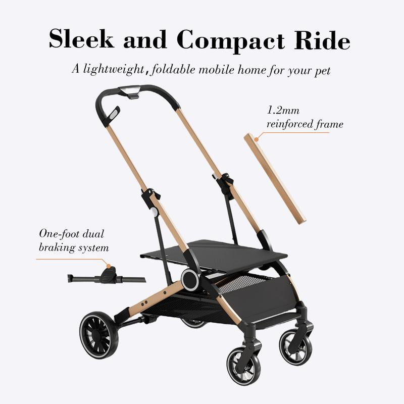 Pet Stroller for Dogs & Cats 4 Wheels Foldable Travel Carrier Waterproof Oxford Cloth with Storage Basket & Swivel Wheels for Comfortable Walks